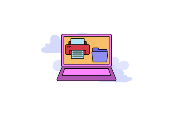Cute Icon Laptop Printer Color Outline: A Design Asset for Modern Creators