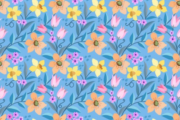 Flowers Design on Blue Color Background: A Seamless Pattern for Modern Creatives