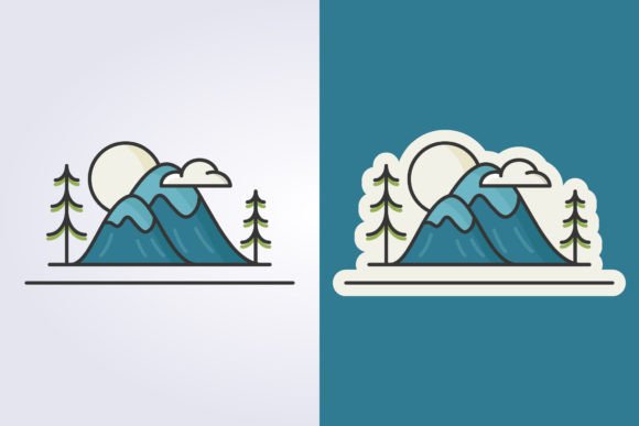 Mountain Line Color Icon Vector: Your Summer Camp Design Asset