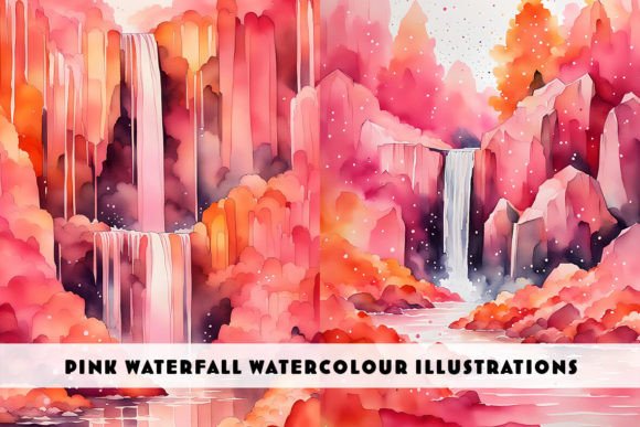 Pink & Orange Waterfall Watercolour Duo: Vibrant Digital Art for Creative Projects