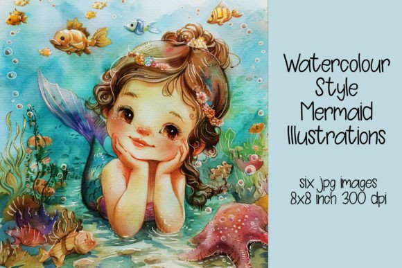 Watercolour Style Mermaids: Enchanting Ocean Illustrations
